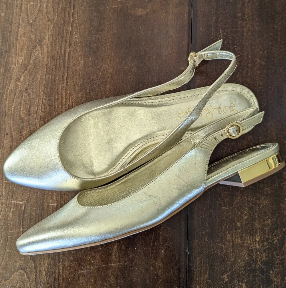 Lily Pulitzer Metallic Gold Slingback Flats Women's 9 - Picture 2 of 7